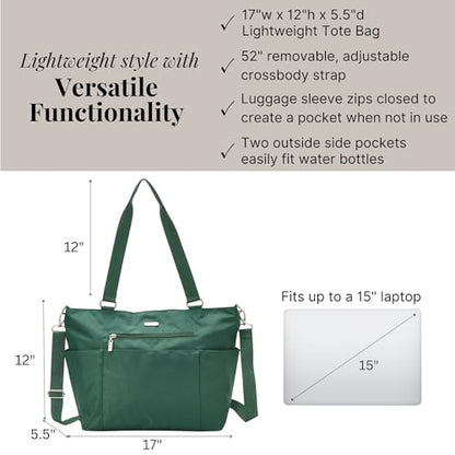 Baggallini Essential Laptop Tote - Work Tote Bag with Laptop Sleeve - Lightweight Travel Crossbody Shoulder Bag for Women - color: Pine