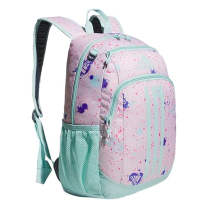 adidas Creator School Backpack for Girls & Boys — Durable Bookbag - color: Splatter Sandy Pink/Semi Flash Aqua Blue