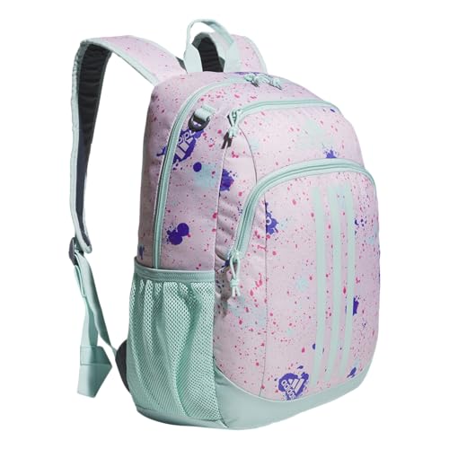 adidas Creator School Backpack for Girls & Boys — Durable Bookbag - color: Splatter Sandy Pink/Semi Flash Aqua Blue