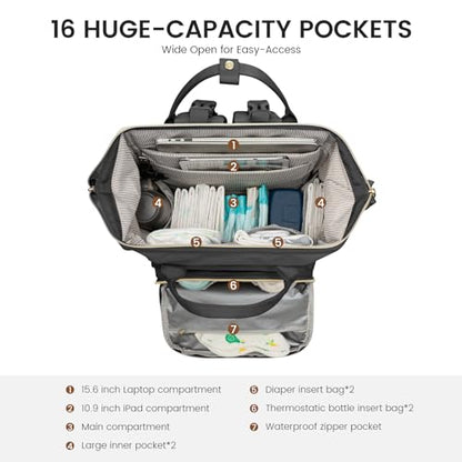 LOVEVOOK Diaper Bag Backpack, Baby Bag with Changing Station, Large Diaper Backpack for Moms Dads, Waterproof Leather Accents Baby Boy and Girl Bag for Travel Baby Essentials, Black - color: Black