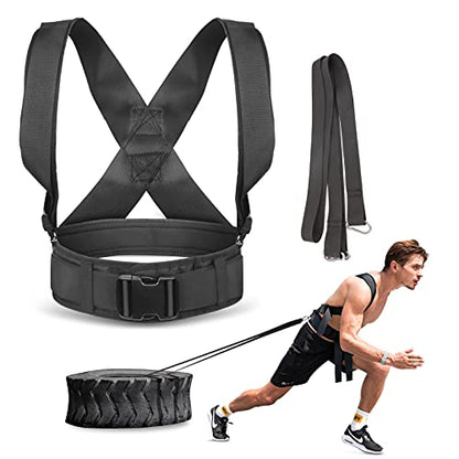 Sled Pulling Harness, Tire Pulling Harness with Pull Strap for Resistance Training, Adjustable Padded Shoulder Strap - color: 6.6FT