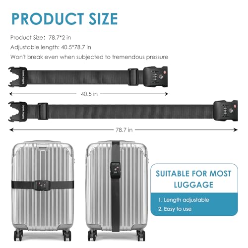 Travel Inspira Luggage Straps with TSA Approved Lock, Heavy-Duty Adjustable Suitcase Belt for 20-28 Inch Travel Suitcase, Durable Nylon Anti-Theft Protection, Black - color: Black