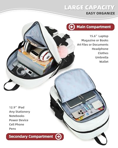 Hidds Laptop Backpacks 15.6 Inch School Bag Elementary Middle High College Backpack Cute Bookbags Anti Theft Travel Back Pack Casual Daypack Kids Book Bag for Teens Girls Women Students-Black Beige - color: Black Beige