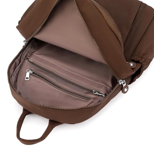 Tanweibago Mini Nylon Women Backpacks,11L Small Ladies backpacks Casual Lightweight Women Shopping Travel Daypack (Brown) - color: Brown
