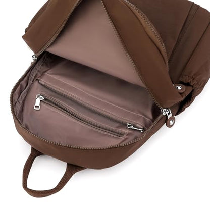 Tanweibago Mini Nylon Women Backpacks,11L Small Ladies backpacks Casual Lightweight Women Shopping Travel Daypack (Brown) - color: Brown