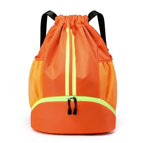 JELUTAR Drawstring Backpack Gym Bag with Shoes Compartment for Soccer, Basketball, Swim, Water-Resistant String Backpack Beach Cinch for Women Men, Orange - color: Orange, size: Large