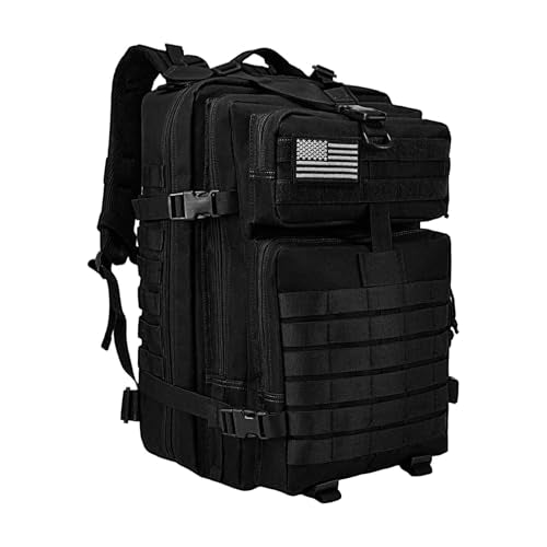 WOLT Military Tactical Backpack for Men 45L Molle Backpack 3 Day Assault Pack Bug Out Bag, Heavy Duty Rucksack for Hiking Gym(Black) - color: Black