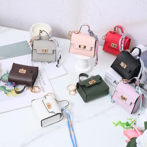 8 Pcs Mini Backpack Keychain Bulk, Mini Coin Purses for Women Cute PU Leather Makeup Bag with Keychain, Multi Pocket Card Holder Cable Organizer Giftable Zipper Pouch (8 Colors)
