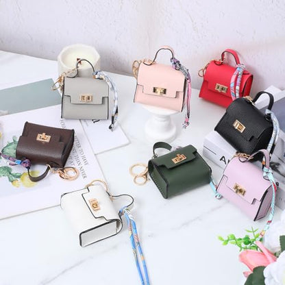 8 Pcs Mini Backpack Keychain Bulk, Mini Coin Purses for Women Cute PU Leather Makeup Bag with Keychain, Multi Pocket Card Holder Cable Organizer Giftable Zipper Pouch (8 Colors)