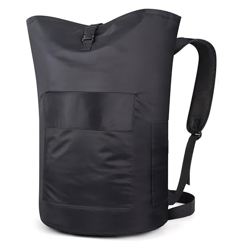 Haevon Laundry Backpack - 131L Heavy Duty Laundry Bag with Padded Shoulder & Waist Straps, Removable Liner - College, Dorm, Apartment, Travel, Outdoor - Big Laundry Bag for Easy Carrying (Black) - color: All Black