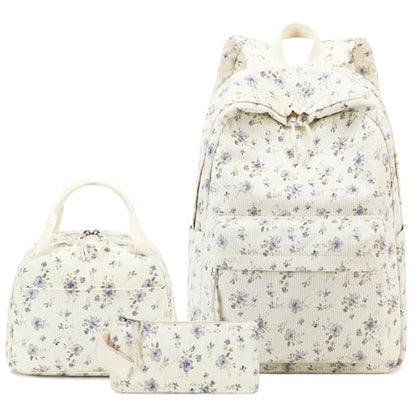 BTOOP School Backpacks for Teen Girls Bookbags Lightweight Kids Backpack School Bags Set with Lunch Box Pencil Case - color: Purple Flower 201