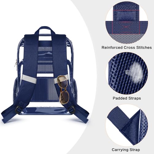 PAMANO Clear Backpack, Heavy Duty Transparent Reinforced Bottom See Through for College, Travel Work Security - color: Navy