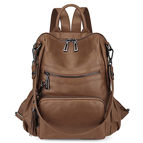 Uromee Travel Backpack Purse for Women Vegan Leather Ladies Fashion Tassel Shoulder Bag Convertible - color: 0243 Brown