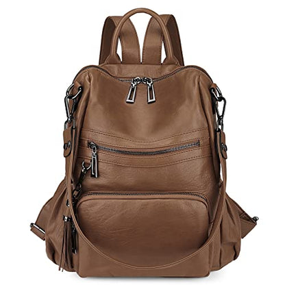 Uromee Travel Backpack Purse for Women Vegan Leather Ladies Fashion Tassel Shoulder Bag Convertible - color: 0243 Brown