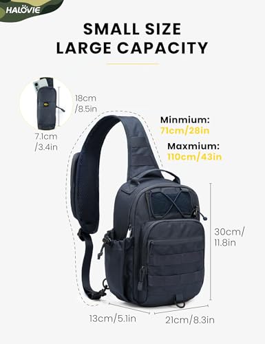 HALOVIE Anti-theft Tactical Sling Bag RFID Navyblue Military Shoulder Bag with Phone Pack EDC Molle Crossbody Bag for men - color: Navyblue