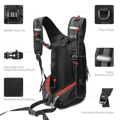 Hydration Pack, Insulated Hydration Backpack with 2L Hydration Bladder, Hiking Backpack for Men Women Kids, Water Backpack for Hiking, Running, Cycling, Camping - color: Black Orange