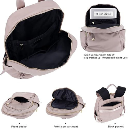 M-ioi-M Medium Backpack Purse for Women, Fashion Nylon Daypack with Gold Hardware, Lightweight Water-Resistant Rucksack for College, Work, Travel, Everyday Use, Fits 13–14" Laptop(Misty Mauve,Medium) - color: Misty Mauve,medium