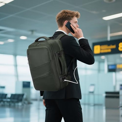 Travel Backpack for Men, 18 Inch Carry on Laptop Backpack with USB A/C Port, 40L Expandable TSA Flight Approved Bag Pack, Black, Green - color: Green