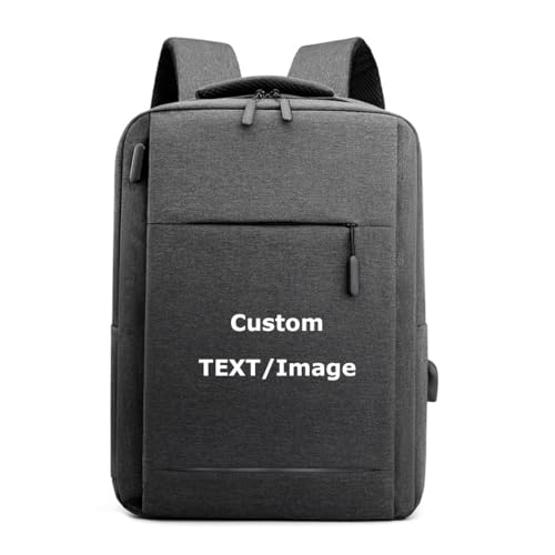 Custom Backpacks for 15.6 inch Laptop Personalized Back Pack with Name TEXT LOGO Image USB Charging Port Men Women (Dark Grey) - color: Dark Grey