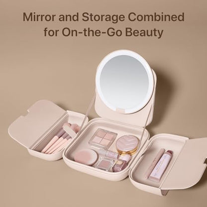 AMIRO M2 Cude Travel Makeup Bag with 5 Level Brightness & 3 Color LED Mirror, Portable Makeup Artist Organizer, Pink
