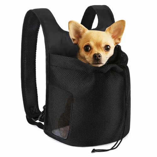 Dog Front Carrier Backpack,Ventilated Mesh Puppy Back Pack with Safety Belt,Adjustable Breathable Pet Carrier for Small Dogs Cats,Lightweight Doggy Backpack for Hiking Cycling Outdoor - color: Black