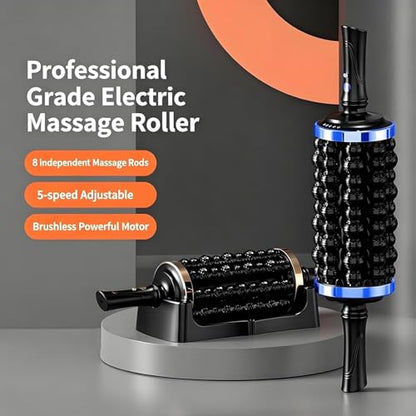 Electric Rolling Percussive Massager, Electric Fascia Roller Massager with Hands-Free Base, Rechargeable Fascia Roller for Back, Legs, Feet, Deep Tissue Muscle Recovery (Gold) - color: Gold