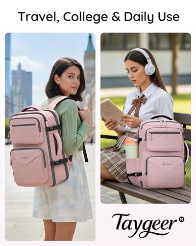 Taygeer 18 x 14 x 8 Inches Personal Item Bag, Travel Personal Item Bag with Water Bottle Pocket & Shoe Pouch, TSA Approved Under Seat Carry on Backpack Fits 15.6 inch Laptop for Women Airplanes, Pink - color: Amourpink