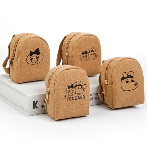 AIBFRID 4Pcs Mini Backpack Keychain,Cute Cosmetic Bag for Women,PU Leather Makeup Bag Key Pocket Lipstick Bag Card Holder Data Cable Organizer Zipper Pouch (Brown Kraft Paper) - color: Brown Kraft Paper