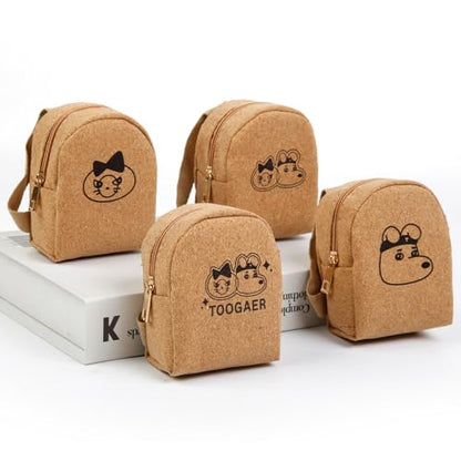 AIBFRID 4Pcs Mini Backpack Keychain,Cute Cosmetic Bag for Women,PU Leather Makeup Bag Key Pocket Lipstick Bag Card Holder Data Cable Organizer Zipper Pouch (Brown Kraft Paper) - color: Brown Kraft Paper