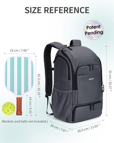 sportsnew Pickleball Bag Large Sports Pickleball Backpack with Shoe Compartment for Men Women, Patent Pending - color: Gray