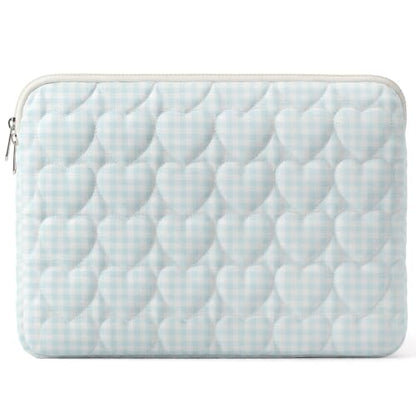 13-14 inch Cotton Quilted Laptop Sleeve for Women, Aesthetic Puffy Laptop Case Carrying Bag Compatible with MacBook Air/Pro 13/Pro 14, Soft Computer Liner Bag (Blue Gingham, 13.3inch) - color: Blue Gingham, size: 13.3 inch