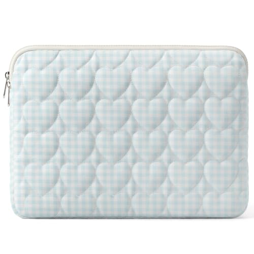 13-14 inch Cotton Quilted Laptop Sleeve for Women, Aesthetic Puffy Laptop Case Carrying Bag Compatible with MacBook Air/Pro 13/Pro 14, Soft Computer Liner Bag (Blue Gingham, 13.3inch) - color: Blue Gingham, size: 13.3 inch