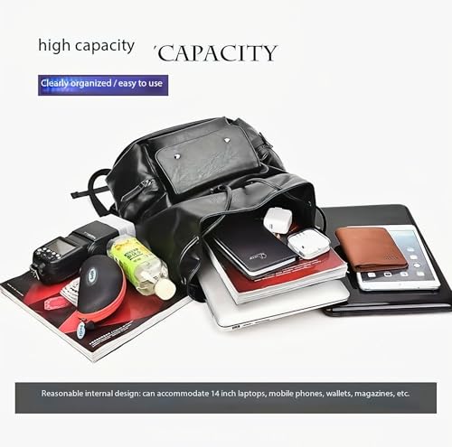 Unisex PU leather laptop bag work business bag hiking backpack leisure day bag university schoolbag (Large,Black 3) - color: Black 3