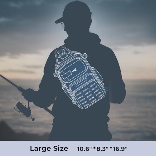 KastKing Blowbak Fishing Sling Bag, Fishing Backpack with Rod Holder - color: H: Double Shoulder-black（16.9” X 10.6” X 8.3”）, size: Large