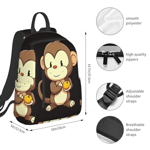 Cartoon monkey holding fruit Travel Backpack for Men & Women 14 inch Laptop Backpack Waterproof Work Back Pack - color: Cartoon Monkey Holding Fruit