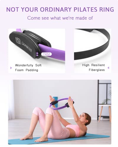 LIONSCOOL Pilates Ring Set – 14" Anti-Deformation Magic Circle with Padded Handles, Mini Ball, Resistance Bands, Guide & Bag - color: Purple