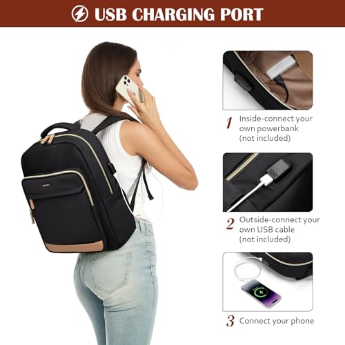 MDODO Laptop Backpack for Women,Travel Backpack with Laptop Compartment,Casual Daypack College Bookbag Computer Work Backpack, Black - color: Black-1 Pcs