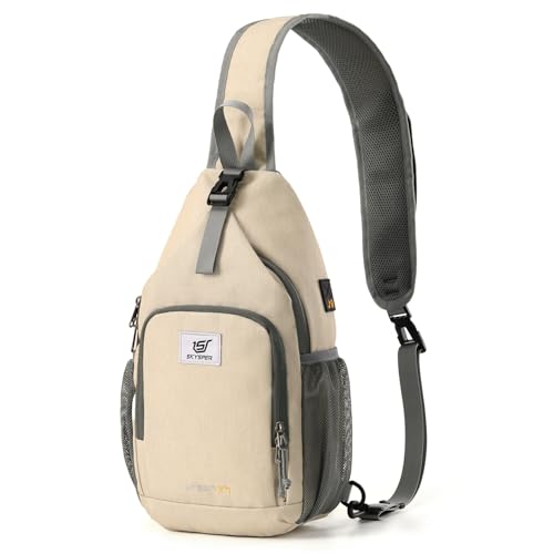 SKYSPER Sling Bag RFID Crossbody Sling Backpack Cross Body Shoulder Bag Travel Hiking Daypack for Women Men(Beige) - color: Beige