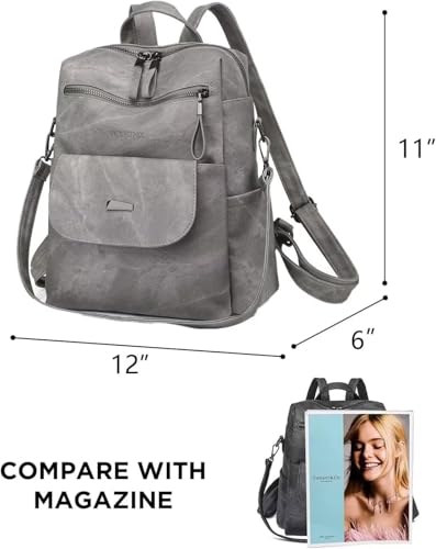 WYFJNX PU Leather Backpack Purse for Women Fashion Multipurpose Design Handbag Ladies Shoulder Bags Travel Backpack Grey - color: Grey
