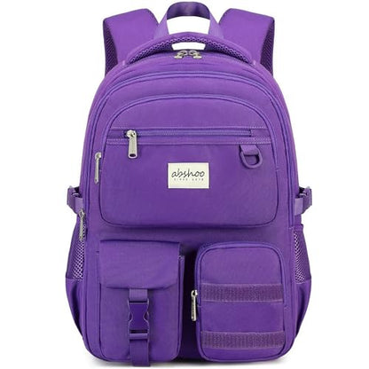 abshoo Large Heavy Duty Backpack For School College Bookbag Casual Multi Pocket Travel Backpacks - color: Dark Purple