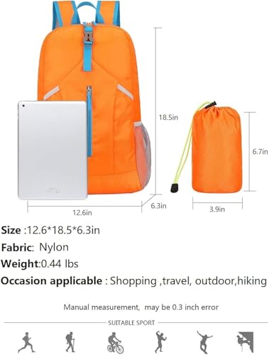 levayhill 25L Foldable Hiking Backpack,Small Packable Daypack, Orange | Lightweight Collapsible Bag,Water Repellent Travel Basic-Daypack,Men Women Camping Cycling Rucksack Outdoor Back Pack - color: Orange