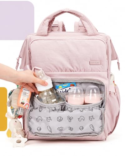 BELALIFE Baby Diaper Backpack Bag, Baby Essentials Travel Backpack for Moms Dads, with Changing Pad, Insulated Bottle Holders & Stroller Straps, Pink - color: Pink