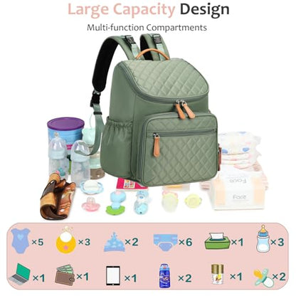 LORADI Lightweight Diaper Bag Backpack, Baby Shower Gifts, Green | Stroller Clips, Insulated Pockets, Water-resistant, Easy to Clean, Durable - color: Green