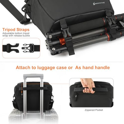Besnfoto Camera Bag Crossbody Waterproof Sling Purse Case Small Photography Shoulder Messenger Bag Backpack with Tripod Holder for DSLR SLR Mirrorless Camera - color: Black