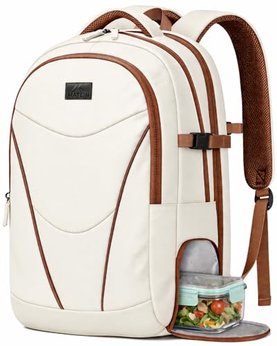 MATEIN HER Teacher Backpack, Computer Backpack for Women Fits 17.3'' Laptop | Water Bottle Holder, Water Resistant, Anti Theft, with Lunch Compartment, Office Travel Commute, Laptop Bookbag for College - color: Beige