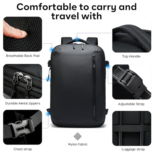 BANGE Travel Backpack with 15.6 Inch Laptop Compartment & TSA Lock for Men and Women, Water-Resistant Large Carry-On, Flight Approved,Black - style: Without Vacuum