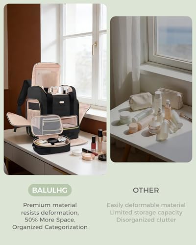 BALULHG Large Portable Travel Makeup Bag with 3 Removable Transparent Case, Dual-Shoulder Multi-Functional Cosmetic Bag,Double Layer Big Capacity Makeup Bag Backpack, Patent Pending - color: Black