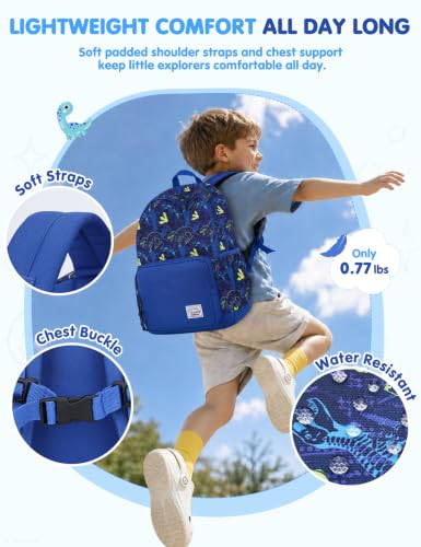 VASCHY Kids backpacks, Cute Lightweight Water Resistant Preschool Backpack for Boys and Girls Chest Strap | Cute - color: Navy Dinos, size: Small (4-6 Yrs) - 15'' H
