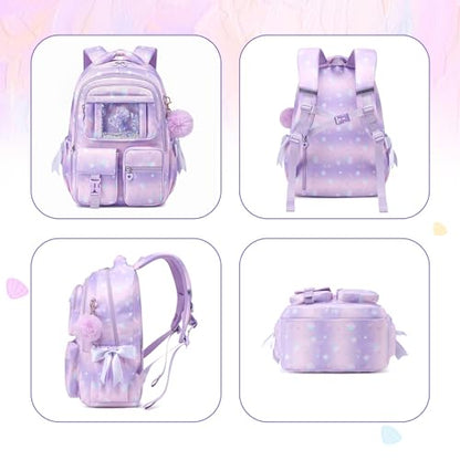 PIG PIG GIRL Kids Backpack for Girls - School Bags for Middle School Students - Book Bag for Elementary Primary - Kawaii Ita Backpack - Purple Shell - color: Purple Shell