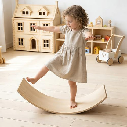Gecheer 32 Inch Wooden Rocker Board for Kids and Adults – Balance Training, Sensory Integration, Seesaw & Yoga Prop – 300 lb Capacity